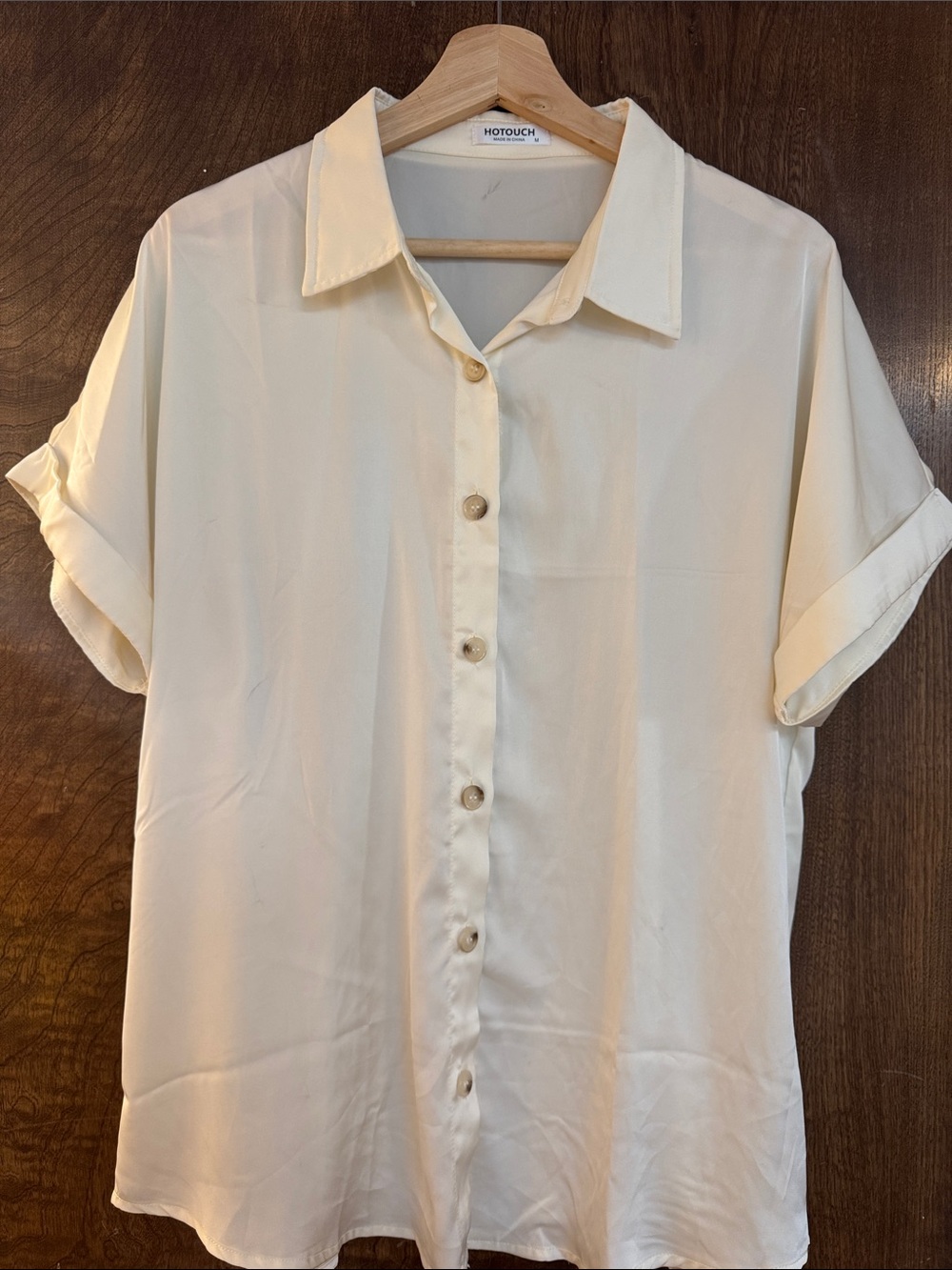 Hotouch Women's Cream Short-Sleeve Button-Down Shirt